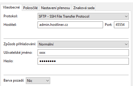 Filezilla nastavení SFTP